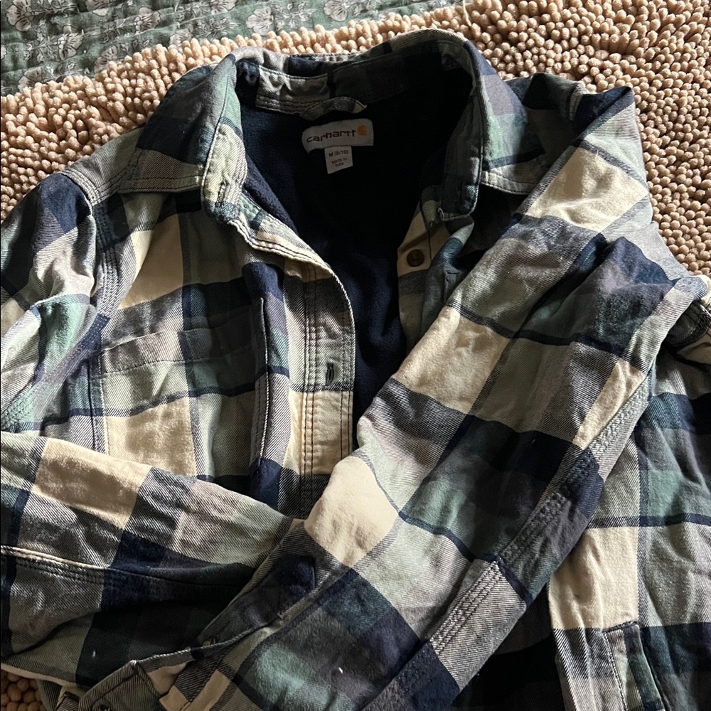 Carhartt Men's Checkered Jacket - Navy and Cream